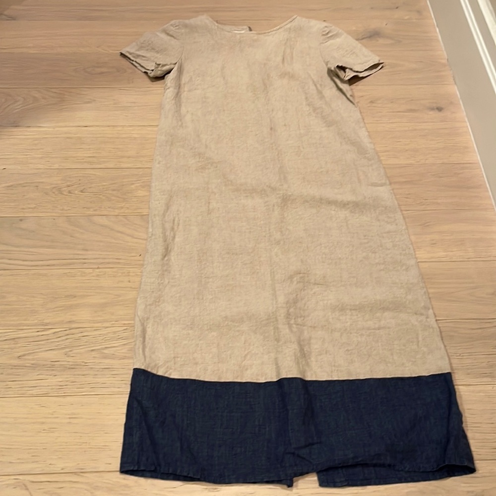Talbots Petite 100% Linen Color Block Midi Dress … - image 1
